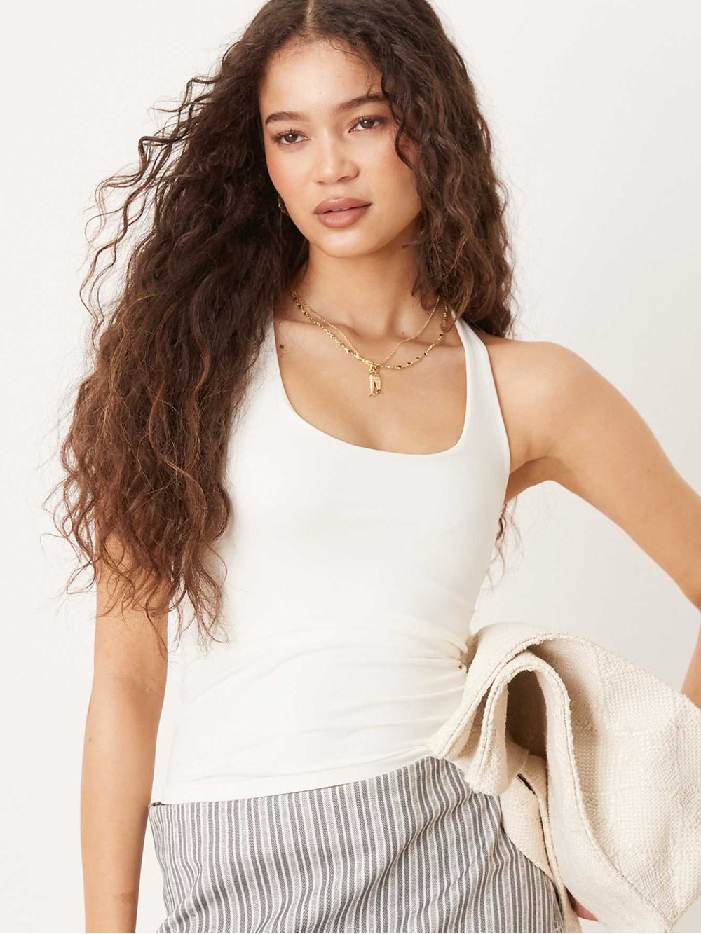 Free People White Ribbed Sleeveless Tank